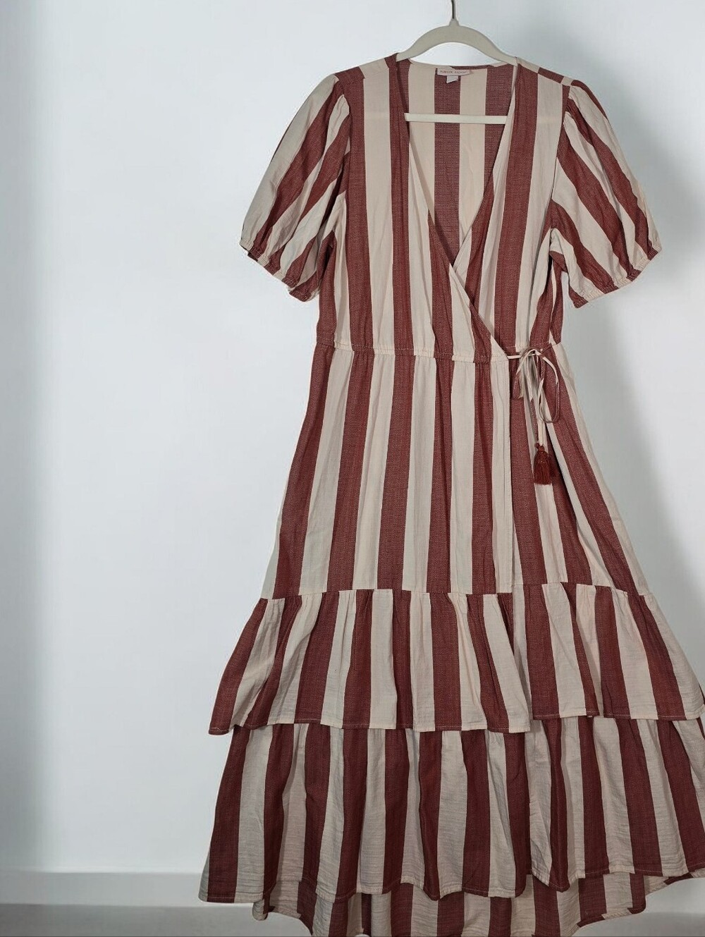 Striped Wrap Midi Dress - Rust & Cream